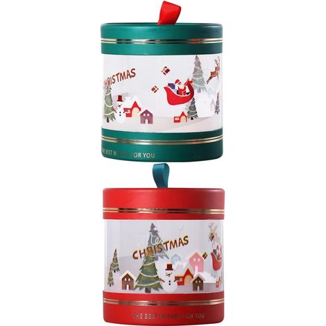 Décorations de Noël 2 Pièces Coffret Cadeau de Noël Boîte à Pommes de Réveillon de Noël Coffret Cadeau Transparent pour Fête de Vacances d'Hiver Décoration de Jupe d'Arbre de Noël YMYNY (1/5)