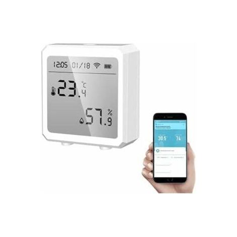 Thermomètre hygromètre WiFi intelligent + sonde température humidité Bluetooth, écran rétroéclairé, usage intérieur/extérieur, compatible application Tuya(blanc) (1/5)