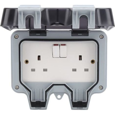 Boîtier de prise extérieure étanche 220 V conforme aux normes britanniques, ensemble de commande de prise de courant résistant à la pluie pour montage mural (1/5)