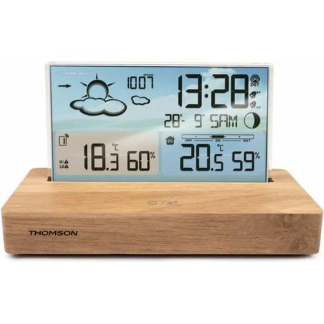 Thomson Moderne Holz-Wecker mit Wetterstation