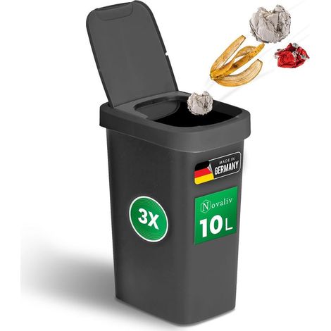 lot de 3 poubelles 10L avec couvercle 2 en 1, couvercle à charnière et couvercle basculant, poubelle anti-odeur pour salle de bain, cuisine