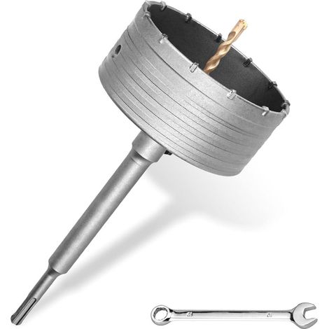 Couronne de forage SDS Plus Ø 150 mm, filetage M22 SDS plus adaptateur 220 mm et foret de centrage 8x110 mm, scie murale pour maçonnerie, pierres naturelles, grès, béton, marbre (150 mm) (1/5)