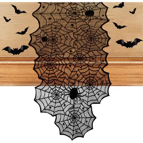 Halloween Toile d'araignée Table, Effrayant Design Rectangulaire, 18x72In Noir Lavable (1/5)