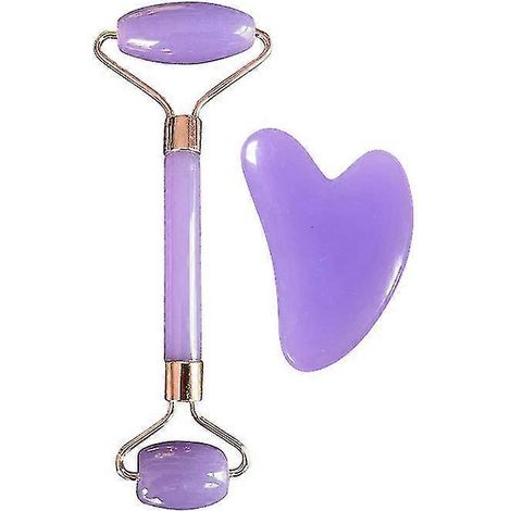2-teiliges Set Gesichtsmassagegerät, Nackenroller, Gua-Sha-Schaber, Lifting- und Faltenentfernungs-Set – Dunkelviolett (1/5)