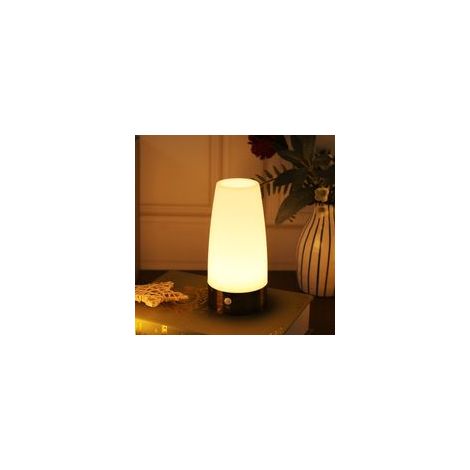 Lampe de table, veilleuse à LED rétro, lampe de chevet avec détecteur de mouvement PIR sans fil, fonctionne avec 3 piles AAA 1,5 V(non inclus) Plastique, Round (1/5)