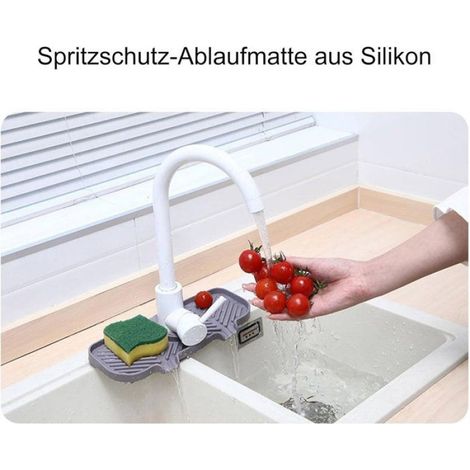Tapis évier silicone - 1 pièce, Noir 27x11cm robinet/cuisine/bar organiseur éponge/brosse/savon - Couleur noir Étiquette (1/5)