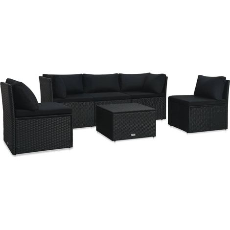 Set de muebles de jardín 4 pzas y cojines ratán sintético negro vidaXL (1/2)