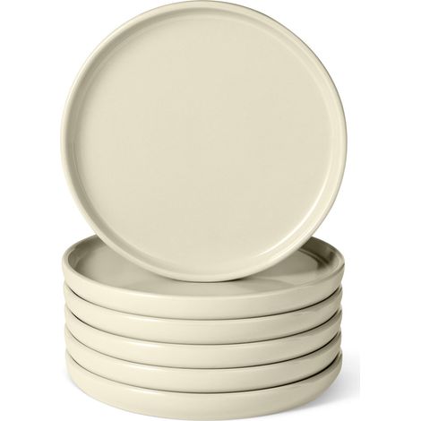 Assiettes à Salade en Grès Émaillé, Lot de 6 Pièces, 21,1cm, Compatible Micro-Ondes et Lave-Vaisselle, Couleur Ivoire (1/5)