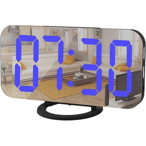 Réveil numérique, horloge électronique LED miroir, avec chargeur USB, fonction snooze, automatique/personnalisable. (1/4)