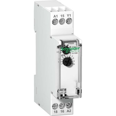SCHNEIDER ACTI 9 IRT Relais mit Zeitschaltdauer von 0,1 bis 360000 s und 8 A bei 250 V AC.