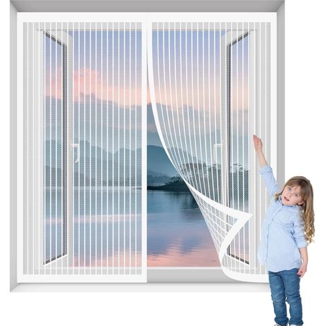 Moustiquaire Fenêtre Sans Perçage 45 x 180 cm Puissants Aimants Fermeture Automatique Moustiquaire Aimantée Fenetre pour Couloirs Patio, Blanc (1/5)