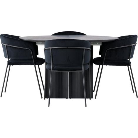 Matilda ensemble pour salle à manger table à manger avec rallonge noir 4 chaises velours noir. (1/3)