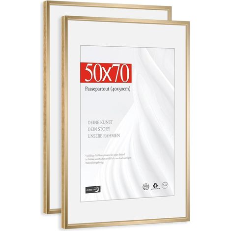 Bilderrahmen 50x70 Passepartout 40x50 Alu Champagner Gold 50x70cm 2x (1/5)