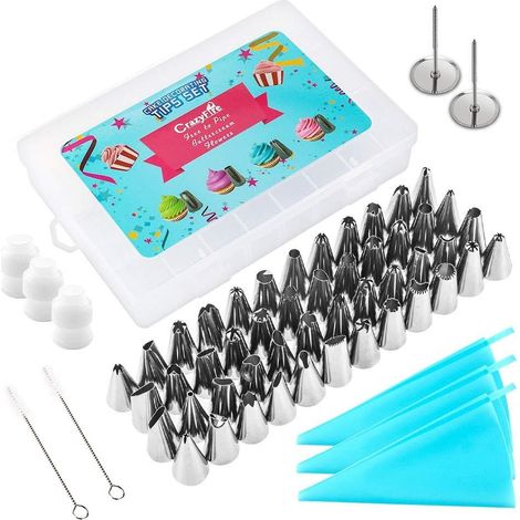 Ensemble de 58 douilles à pâtisserie en acier inoxydable, dont 48 noires, pour la décoration de gâteaux. (1/5)