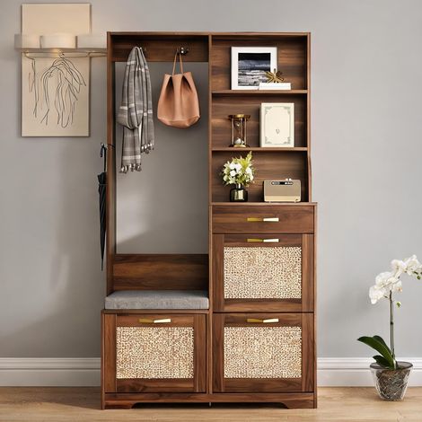 Meuble d'entrée avec banc et rangement chaussures 100 x 30 x 170 (1/5)
