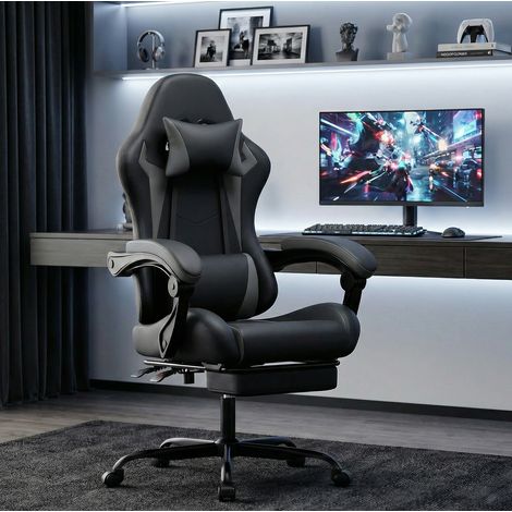 Sedia gaming ergonomica, altezza regolabile, schienale inclinabile, nero e grigio HAVRYA (1/3)