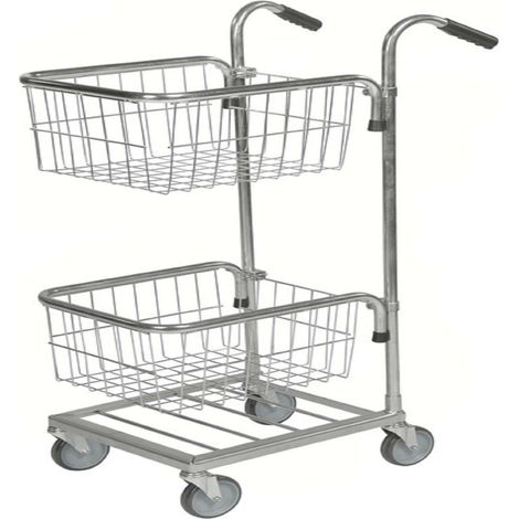Mini carrello con 2 ripiani cestello e freno, Nero / Bianco LxPxH 660x385x1090