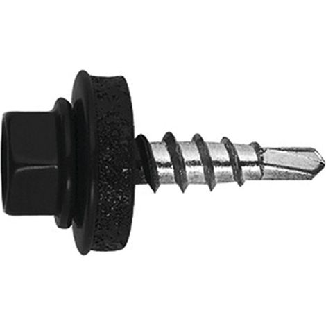 Vis autoperceuse Tête hexagonale TH 4.8X19 Rondelle d'étanchéite EPDM Acier zingué RAL9011-1 pièce