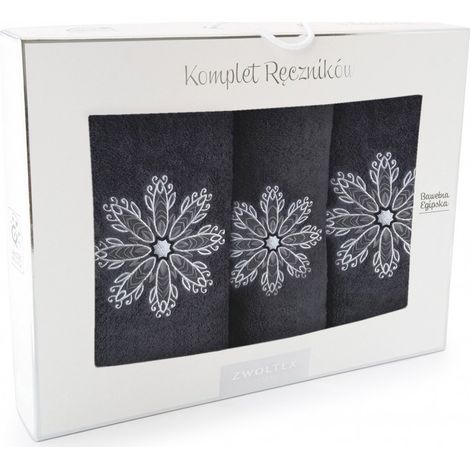 Set di asciugamani Zwoltex Rosette, in cotone egiziano con ricami, grigi, 3 pezzi, 370 g