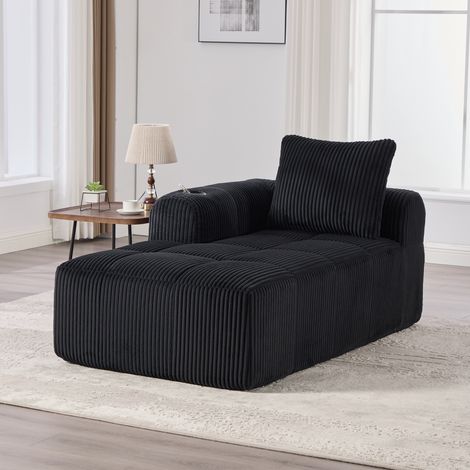 MODFU - Divano in velluto a coste, poltrona relax con tasche laterali e portabicchieri, 158x93x61 cm - 1 posto, nero (1/5)
