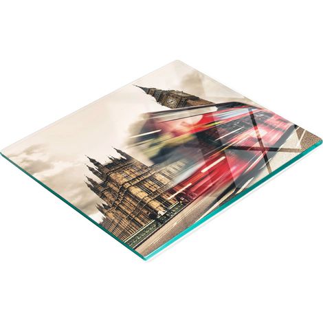 Tablero decorativo multifuncional de vidrio para cocina con forma de autobús londinense, 60x52 cm. (1/5)