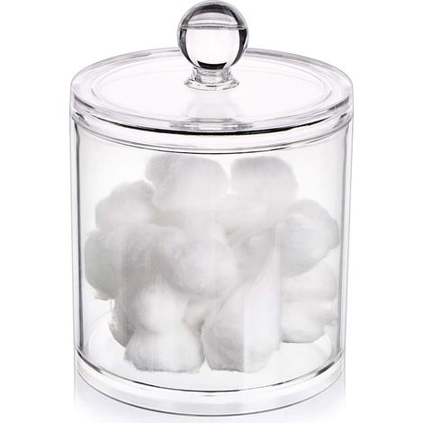 Pot En Acrylique Avec Couvercle - Récipient De Rangement Pour Cotons Tiges Et Disques Démaquillants - Hauteur 10 Cm Diamètre 9,4 Cm - 1 Pièce (1/5)