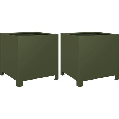 Vaso per fioriera aiuola rialzata piante fiori giardino terrazze set da 2 oliva 40 x 40 x 40 cm verde acciaio 020039082