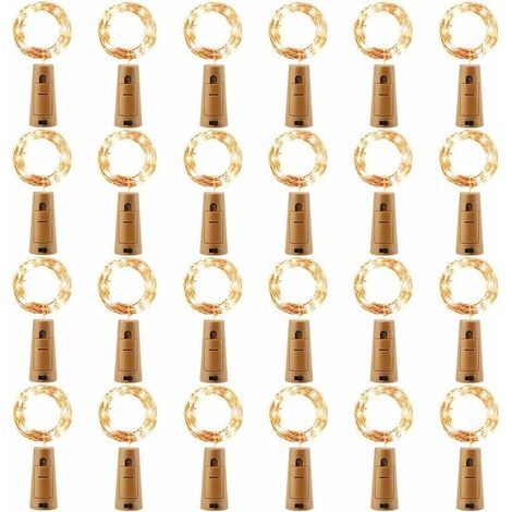 24pcs lumières de bouteille de batterie de LED, guirlandes lumineuses de fil de cuivre lumières de bouteille de vin alimentées par batterie avec le liège blanc chaud - RW (1/5)