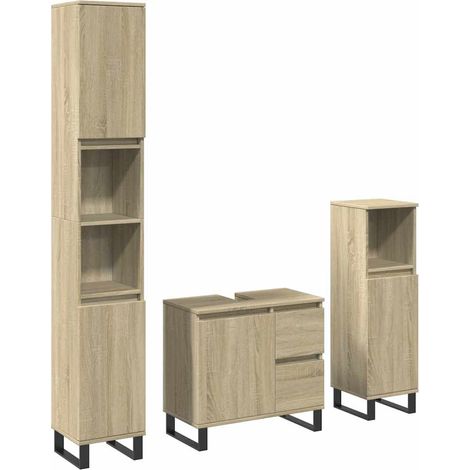 Maison Exclusive - 3-tlg. Badmöbel-Set Sonoma-Eiche Holzwerkstoff