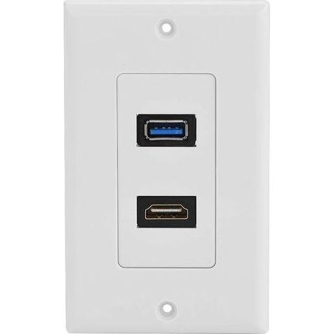 Prise HDMI et USB 3.0 prise murale, prise encastrée prise murale, 2 ports HDMI prise de jonction haute vitesse prise encastrée, blanc (1/5)