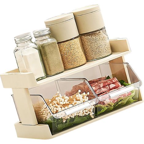 Étagère de rangement pour légumes de cuisine à plusieurs niveaux, plateau de rangement pour épices, aliments préparés, plats mijotés, 2 niveaux (1/5)
