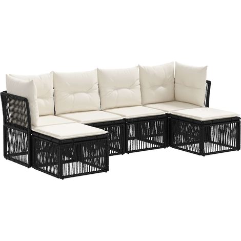 Gartensofa-set 6 pcs Schwarz Poly-Rattan vidaXL