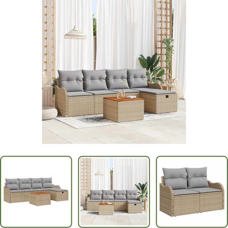 Gartentisch -  Gartensofa-set mit Kissen mit Speicher 6 pcs Beige Poly Rattan (1/5)