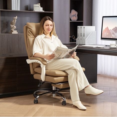 Sedia da ufficio ergonomica con poggiapiedi, schienale alto, similpelle, marrone chiaro HAVRYA (1/3)