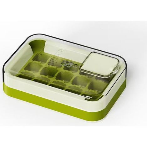 Kompakte Eiswürfelform mit verschließbarer Aufbewahrungsbox – 15 Fächer, frisches Olivgrün, platzsparendes Design für kleine Portionen Eiswürfel (1/5)