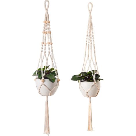 Plant Hanger - Cotton Macrame - 100 cm - Cream - Indoor Outdoor Use - For Hanging Plant Pots - 1 Piece
