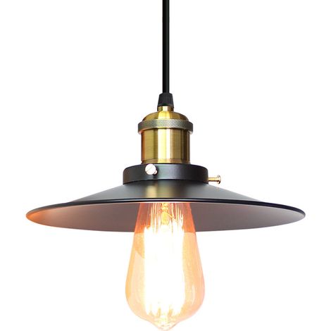 22cm Plafonnier Lustre Eclairage Suspension Pendentif Noir (1/4)