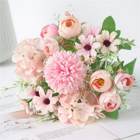 Bouquet De Roses Artificielles - 30 Cm - Tissu Et Plastique - Pour Décoration De Mariage, Fête Ou Intérieur - 1 Pièce (1/3)