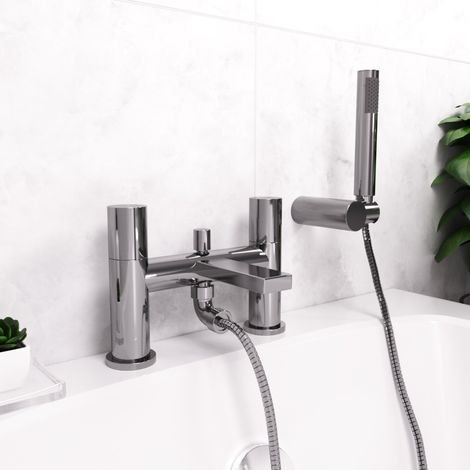 Modern Noza Deck Mounted Bath Shower Mixer with Handset and Holder Chrome (1/5)