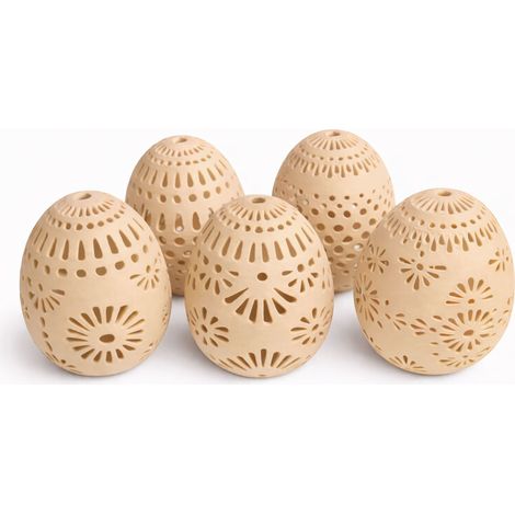 Juego de 5 huevos de Pascua calados de color beige, decoración de primavera (1/3)