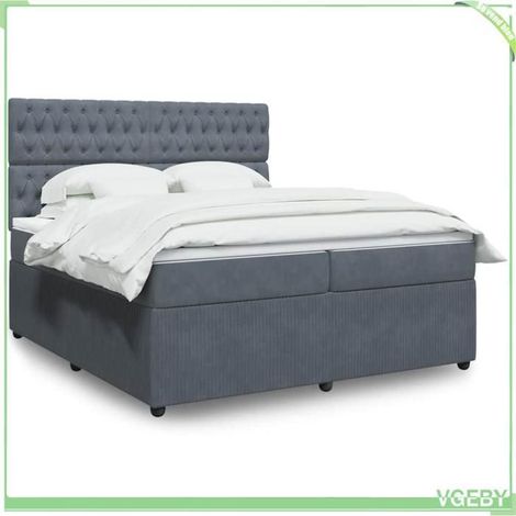 Cadre de lit avec tête de lit - FAF7291712426315 - Velours gris foncé - Sommier à lattes 200x200 - 2 matelas 20 cm ressorts ensachés (1/5)