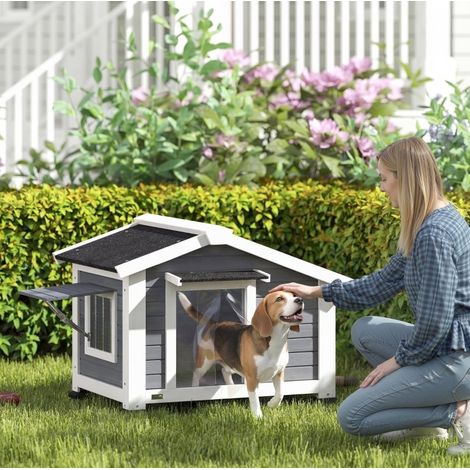 Caseta para perros exterior de madera con suelo extraíble OKMYHOME (1/4)