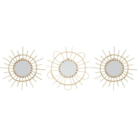 Lot de 3 Miroirs Ronds en Rotin Ø28 cm (1/5)