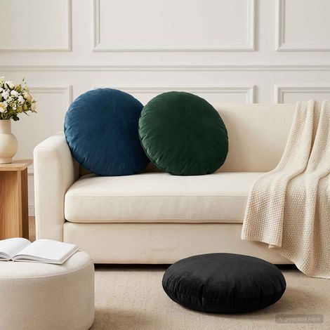 Irovami Lot de 2 coussins avec oreiller, noir, velours, Ø60 cm (1/5)
