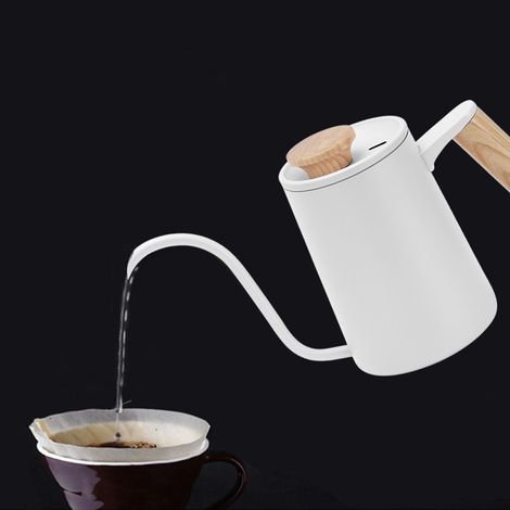 Cafetière domestique en acier inoxydable 304 de 650 ml avec bec long, accessoires pour le café, blanche (1/5)