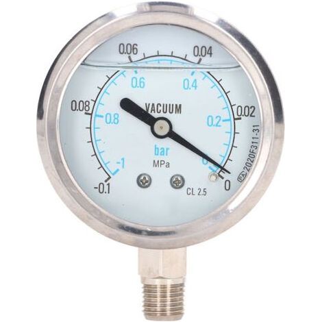 Manomètre À Vide - Acier Inoxydable - Échelle Double - Précision Classe 2.5 - Raccord 1/4 Pouces NPT - Pour Mesure Pression Huile Air Eau Hydraulique - 1 Pièce (1/5)