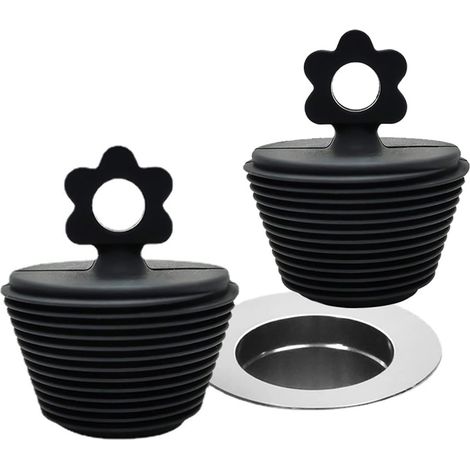 Bouchons Baignoire, 2 Pcs Universel Silicone Bouchon Vidange pour Les Drains de Lavabo de Cuisine Et de Salle de Bain, Noir