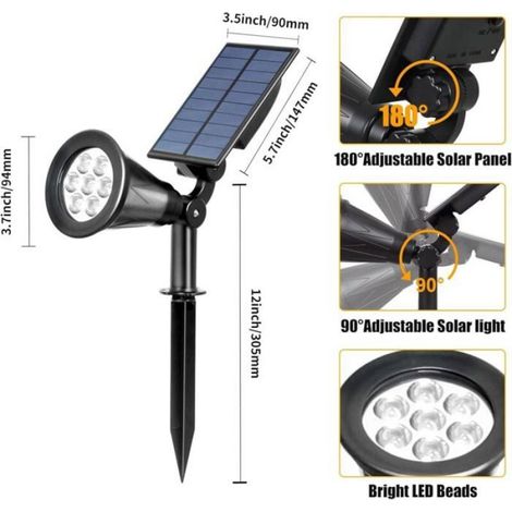 Spot LED Solaire - 320 Lm - Étanche IP55 - 2 Modes Éclairage - Installation Murale ou au Sol (1/3)