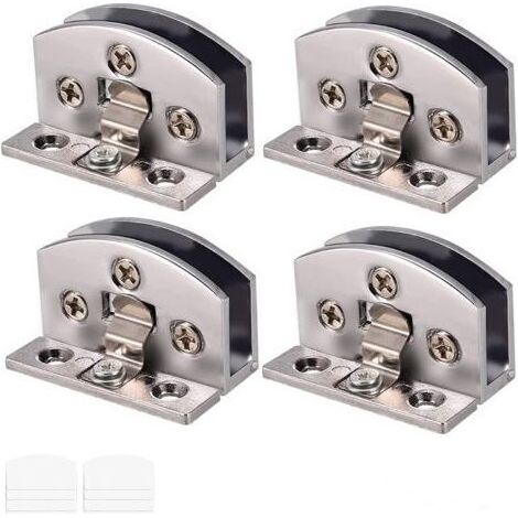 Lot de 4 charnières en verre réglables pour porte en verre de 5 à 6 mm d'épaisseur, avec vis, film transparent, tournevis (argent) (1/4)