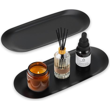 Lot de 2 Plateaux Décoratifs en Acier Inoxydable Noir, Design Minimaliste pour Bijoux et Salon (1/5)